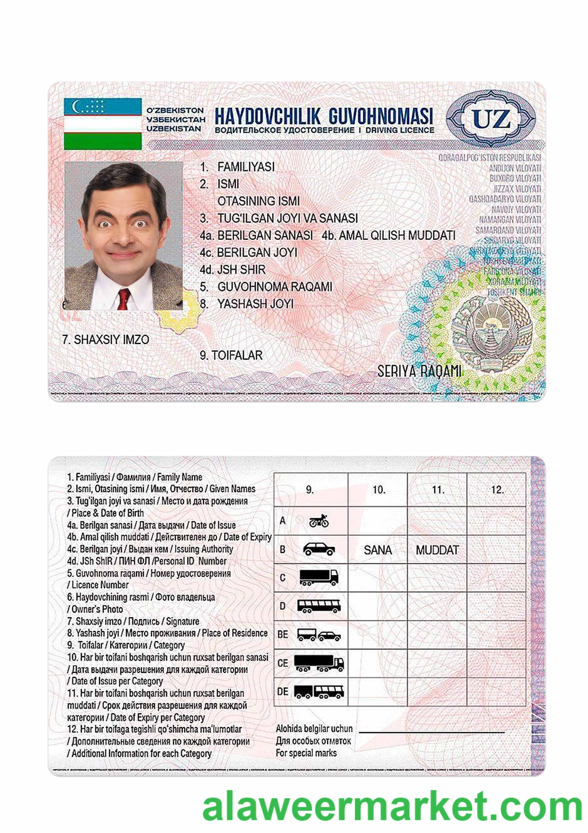 Uzbekistan driving license 2017-present